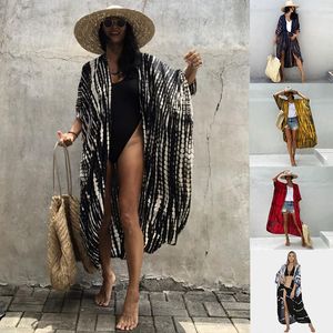 Onregelmatige Print Cardigan Vrouwen Black Tie Dye Kimono Badpak Beach Cover Ups voor Badmode Beachwear Outfits Zomerjurk