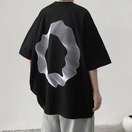 Onregelmatige ronde gedrukte korte mouw t -shirt man zomer losse oversized katoenen t -shirt mode nek tees y2k tops 240511