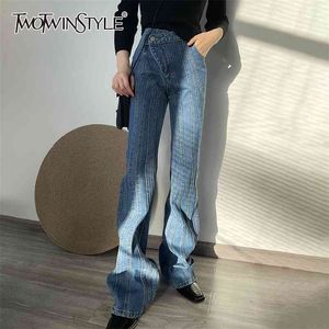 Jeans rayés irréguliers pour femmes taille haute décontractée solide denim pantalon évasé femme mode vêtements printemps 210521