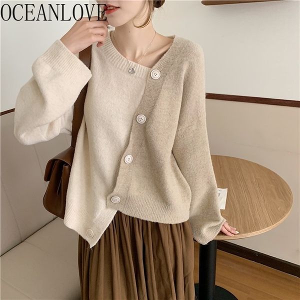 Mujer irregular suéteres contraste color otoño invierno cardigan coreano chic ins moda mujer chaqueta 19324 210415
