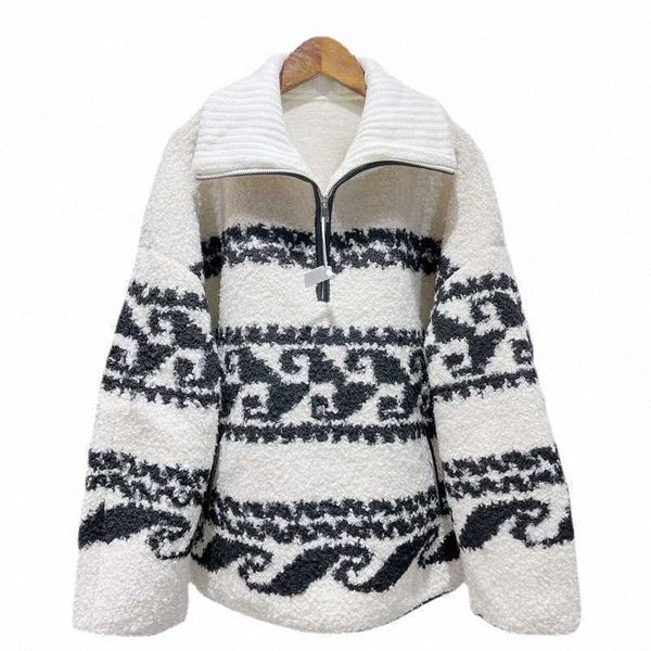 Isabel Marant Etoile Marner Sweater Femmes Pullate Pullaters Panels Half-Zip Fleece Coat S2WS #