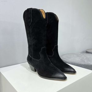 Isabel Marants Duerto chaussures en daim bottes occidentales femmes en cuir véritable style occidental talon bas bloc bottes Duerto mode parfaite vraies Photos Y1h1