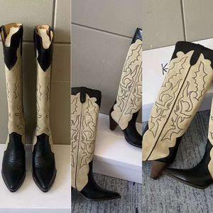 Botas Isabel Marants Western Paris Nuevas botas de terciopelo de cuero Leila hasta la rodilla Zapatos de temporada de moda Yj1f