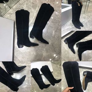 Chaussures de saison Isabel Boots Paris Denvee Fashion Black en daim noir Bottes-hautes bottes occidentales YJH1