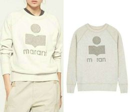 Isabels Marants Suéter feminino de algodão Terry Raglan, designer de moda, manga comprida, moletom casual com capuz