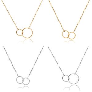 Isang 2020 Nuevo Casual Double Circle Designer Collar de Cadena de Oro Plata Mujeres Inicial Eternity Interlocking Hoop Infinity Colgante Colgante