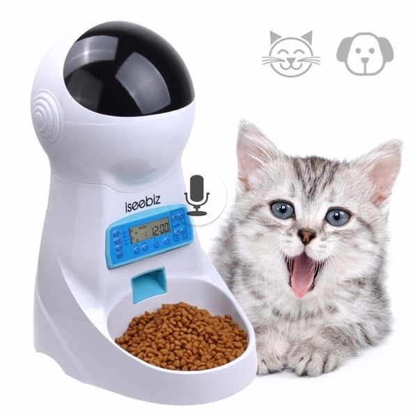 Iseebiz 3L Mangeoire automatique pour animaux de compagnie avec enregistrement vocal Bol de nourriture pour animaux de compagnie pour moyen petit chien chat distributeurs d'écran LCD 4 fois un jour Y200922