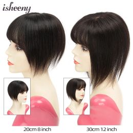 Isheeny 12x13cm Human Hair Topper 8 "12" Noir noir respirant mono-base de cheveux Inject Hair Net Top Wig Clips