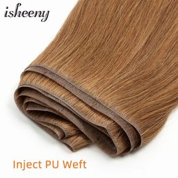 Isheeny droite longue bande trame cheveux 12 "22" Invisible PU peau humaine naturelle injecter paquets 100g 231226