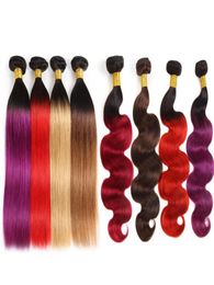 Ishow 10A cheveux humains brésiliens paquets Ombre couleur extensions de cheveux 3 pièces avec fermeture à lacets T1BPourpre 99J vague de corps droite pour Wo89985375