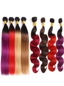 Ishow 10A cheveux humains brésiliens paquets Ombre couleur extensions de cheveux 3 pièces avec fermeture à lacets T1BPourpre 99J vague de corps droite pour Wo89985375