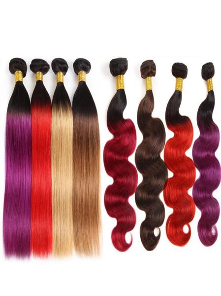 Ishow 10A cheveux humains brésiliens paquets Ombre couleur extensions de cheveux 3 pièces avec fermeture à lacets T1BPourpre 99J vague de corps droite pour Wo89985375