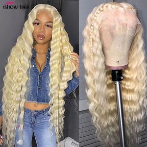 Ishow 13*4 Transparante Kant Voor Pruik Body Wave Menselijk Haar Pruiken Blonde Kleur 613 Peruaanse Rechte 10-30 inch voor Vrouwen Alle Leeftijden Losse Diepe