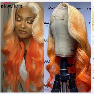 Ishow 13x4 Transparent HD Kant Front Pruik 13x1 Deel Body Wave Geel Groen Menselijk Haar Pruiken Rood Bruin Gember Blonde Oranje Blauw Paars Ombre Kleur Voor Vrouwen 8-28 Inch