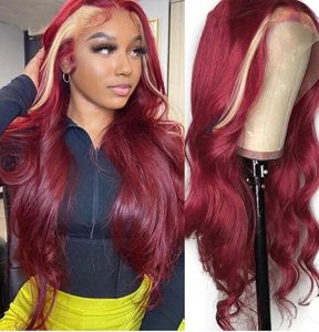 Ishow 14-30 pouces New Skunk Stripe Wig 99j Burgundy Blonde HD Lace Front Wig Perruques de cheveux humains 13x4 13x6 5x5 4x4 Straight Body Bandeau Bangs pour les femmes