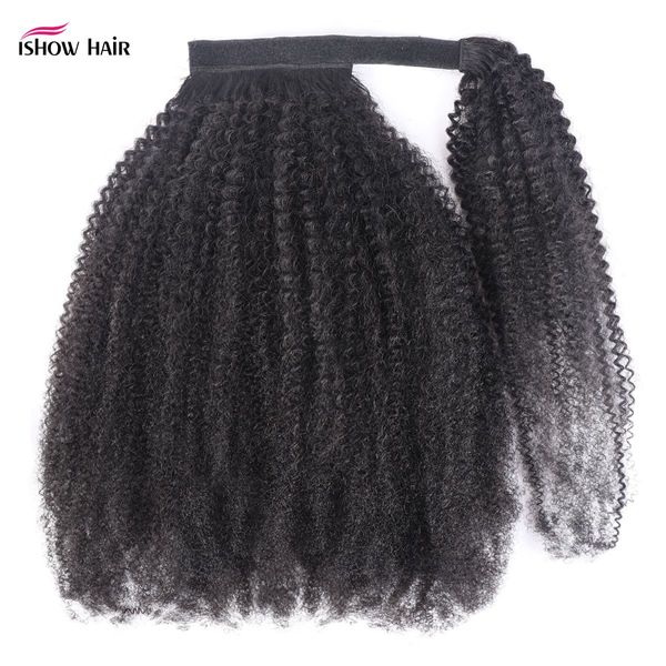 Ishow 8-28 pouces Extensions de cheveux humains vague de corps trames queue de cheval Yaki droite Afro crépus bouclés JC queue de cheval pour les femmes couleur naturelle noir pince dans les cheveux