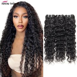 ISHOW 8-30 inch Braziliaanse inslag weven lichaamsgolf recht los diep water Haarhaar Bundels Extensions Peruaans voor vrouwen Zwarte kleur