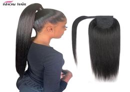 IsHow 828inch Body Wave Human Hair Extensions Intrefinie Pony Tail Yaki recht Afro kinky krullende paardenstaart voor vrouwen alle leeftijden natuurlijk 9061423