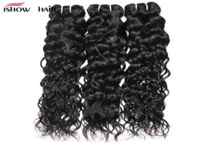 ISHOW 828 pouces des vagues d'eau Extensions de cheveux 345 pcs entiers Brésiliens Fils de poils pour femmes Tous les âges Couleur naturelle Black8195927