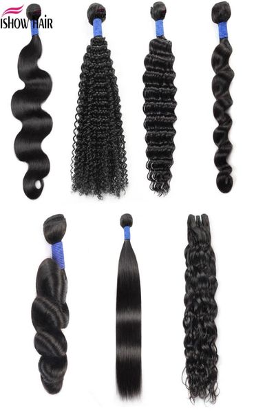 Ishow 838 pulgadas paquetes de tejido de cabello humano 10A visón brasileño cuerpo recto suelto onda profunda rizado brasileño peruano 5026861