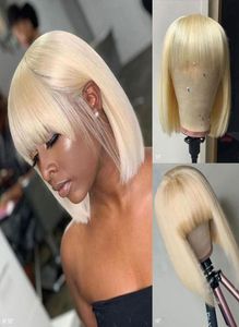 Ishow brésilien 613 couleur blonde courte Bob perruques perruques de cheveux humains droites avec frange cheveux indiens péruvien aucune perruque de dentelle pour Blac8798641