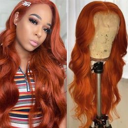 Ishow Brésilien Vague de Corps 13x1 Perruques de Cheveux Humains Orange Gingembre Bleu Rouge Rose 99j Couleur Remy Pré Pincée Dentelle Avant Perruque Pour Les Femmes Gir236m