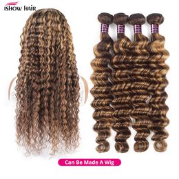 Ishow Brésilien mettant en évidence des paquets de vagues profondes lâches 4/27 Honey Blonde Human Remy Hair Extensions 1 3 4 PCS ombre cheveux pour femmes