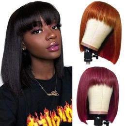 Ishow Brésilien Ombre Coloré Court Bob Perruques Perruques de Cheveux Humains Raides avec Frange 4 # 30 # T1b 27 Péruvien Aucun Dentelle Perruque 99j Orange G262W