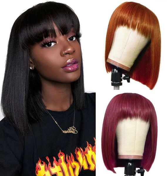 Ishow Brasileño Ombre Color Corto Bob Pelucas Pelucas de cabello humano recto con flequillo 4 30 T1b27 Peruano Ninguno Peluca de encaje 99j Naranja G4022576