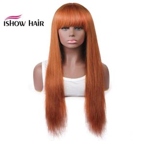 Ishow Hair Braziliaans 4 27 rechte menselijke haarpruiken met pony 27 30 99J Orange Ginger Peruaans Geen kanten pruiken Indian Hair Maleisië6807708