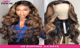 Ishow Sight Highlight 427 Body Wave Human Hair Wigs Omber Color T1B27 131 Lace Front Wig Percs pré-proued 360 perruques pour femmes tous les âges Brow5098616