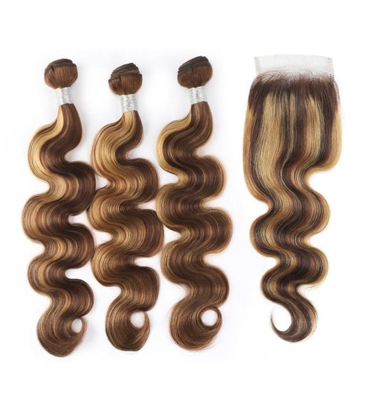 Ishow Highlight 427 Bundles de cheveux humains avec fermeture Body Wave Extensions de cheveux vierges 34pcs avec fermeture en dentelle colorée Ombre Wefts2643850