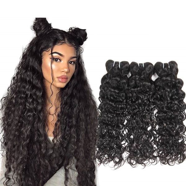 Extensions de cheveux de vague d'eau brésilienne 8A Péruvien non traité Péruvien Wet et Weavy Vrigin Cheveux Human Bundles pour Femmes Filles Tous âges Jet Black