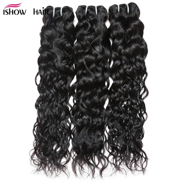 Extensiones de cabello ondulado al agua Ishow de 8-28 pulgadas, 3/4/5 uds., venta al por mayor, mechones de cabello ondulado brasileño para mujeres de todas las edades, Color negro Natural