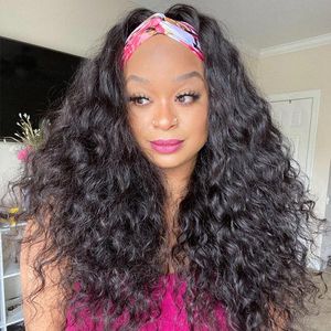 Ishow Perruques de cheveux humains avec bandeaux Body Wave Yaki Straight Water Headband Wig for Black Women Kids Machine Made None Lace Wigs 8-26inch All Ages Natural Color