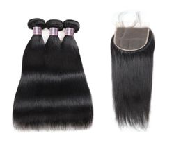 Mèches péruviennes naturelles lisses Ishow, cheveux longs, 838 pouces, avec fermeture en dentelle 5x5, Extensions vierges, pour femmes, noir naturel, 3289749