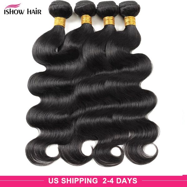 Extensiones de cabello humano Ishow sueltas de agua profunda, extensiones de cabello humano liso, extensiones de pelo ondulado peruano, Color Natural