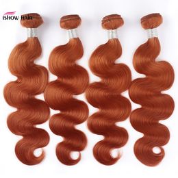 Ishow Hair Weaves Weft 4 paquetes para mujeres de todas las edades Orange Ginger # 350 Extensiones de cabello humano virgen peruano brasileño 8-28 pulgadas