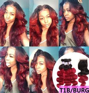 Ishow Ombre cheveux colorés tisse des Extensions de trame 3 paquets avec fermeture en dentelle Bug 30 T1B27 T1B99J vague de corps cheveux humains droite B7558641