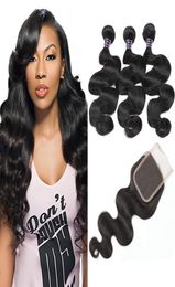 Ishow Peruvian Human Fair tiswes 3 packs with dentelle Fermeure Virgin Hair Extensions 10a Brazilian Body Wave Tofts for Women Girls N2247081