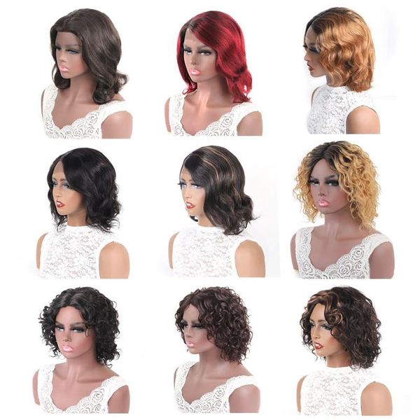 Ishow perruques courtes dentelle partie 1b 30 27 # 2 # 4 # brésilienne vierge cheveux humains perruques couleur marron Bob corps Wave2314