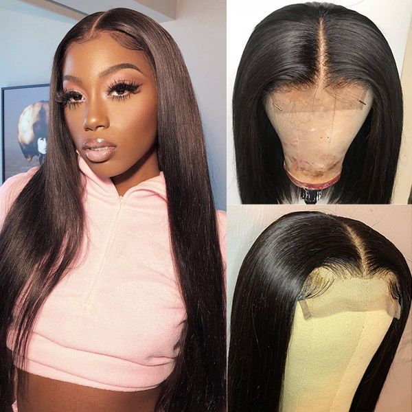 Ishow raide 4x4 Human Lace Lace Perruques avant brésilien Brésilien Curly 4x4 Transparent Swiss Lace Fermeure Wig Peruvian Body Wave Loose