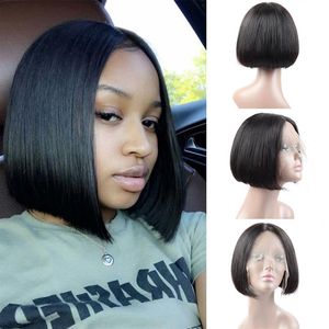 Ishow T Swiss Lace Front Wigs Short Bob Frontal Wig 8-14inch Straight Human Hair wigs Brazilian Virgin voor Vrouwen Alle Leeftijden Natural 240I