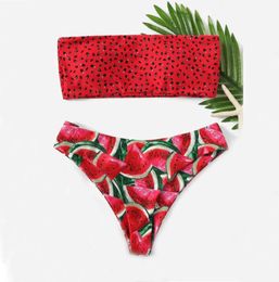 Ishowtienda 2019 Femmes imprimées tube en haut deux pièces Bikini Puspup Swimsuit Swimwear Beachwear Bandeau Bikini Top 42549445