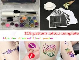 ISHOWTIENDA Glitter Tattoo Powder Temporary Tattoo Body Painting Kit Brushes Glue Stencils tatoo for 5134847