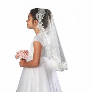 Ishy Wedding fr girls First Communip Veils Lace Edge One Lile Children Kids Tulle Veils Voiles Fille Velos de Novia W0VV #