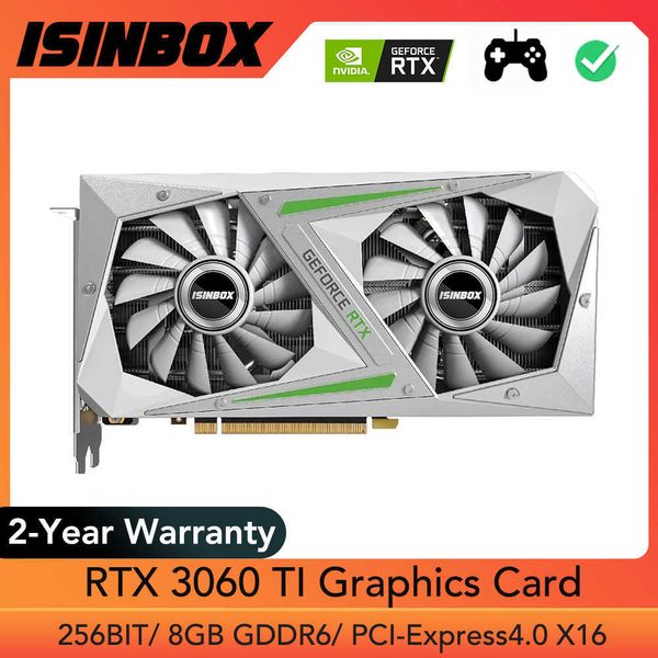 Carte graphique ISINBOX RTX 3060 TI 8 go 256bit GDDR6 carte vidéo de jeu pour NVIDIA GeForce RTX 3060TI PCI-E4.0 X16 3 DP HD PC GPU