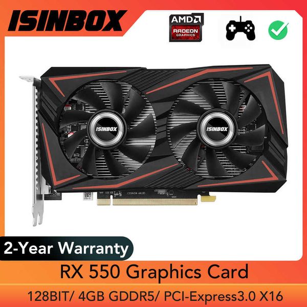 ISINBOX RX 550 Tarjeta gráfica GDDR5 4Gb 128Bit Tarjeta de video para juegos para AMD Radeon RX550 4 Gb PCIE PCI-E3.0 HD DP DVI Ranuras PC GPU