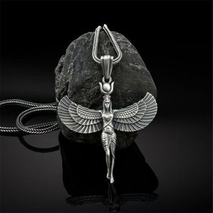 Collier pendentif Isis en acier inoxydable 316L, argent pour femmes, bijoux de déesse ailée égyptienne, cadeaux 338M