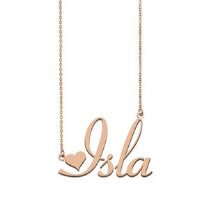Isla nom colliers pendentif personnalisé personnalisé pour femmes filles enfants meilleurs amis mères cadeaux 18 carats plaqué or bijoux en acier inoxydable